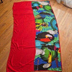 Desigual Tropical Bird Large Scarf Wrap Pom Pom Detail 43" x 74"